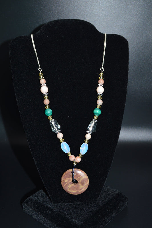 Glass and Stone Donut Pendant Necklace