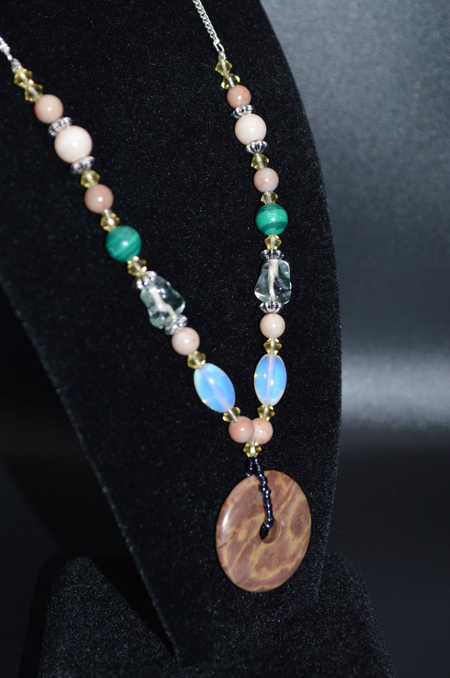 Glass and Stone Donut Pendant Necklace