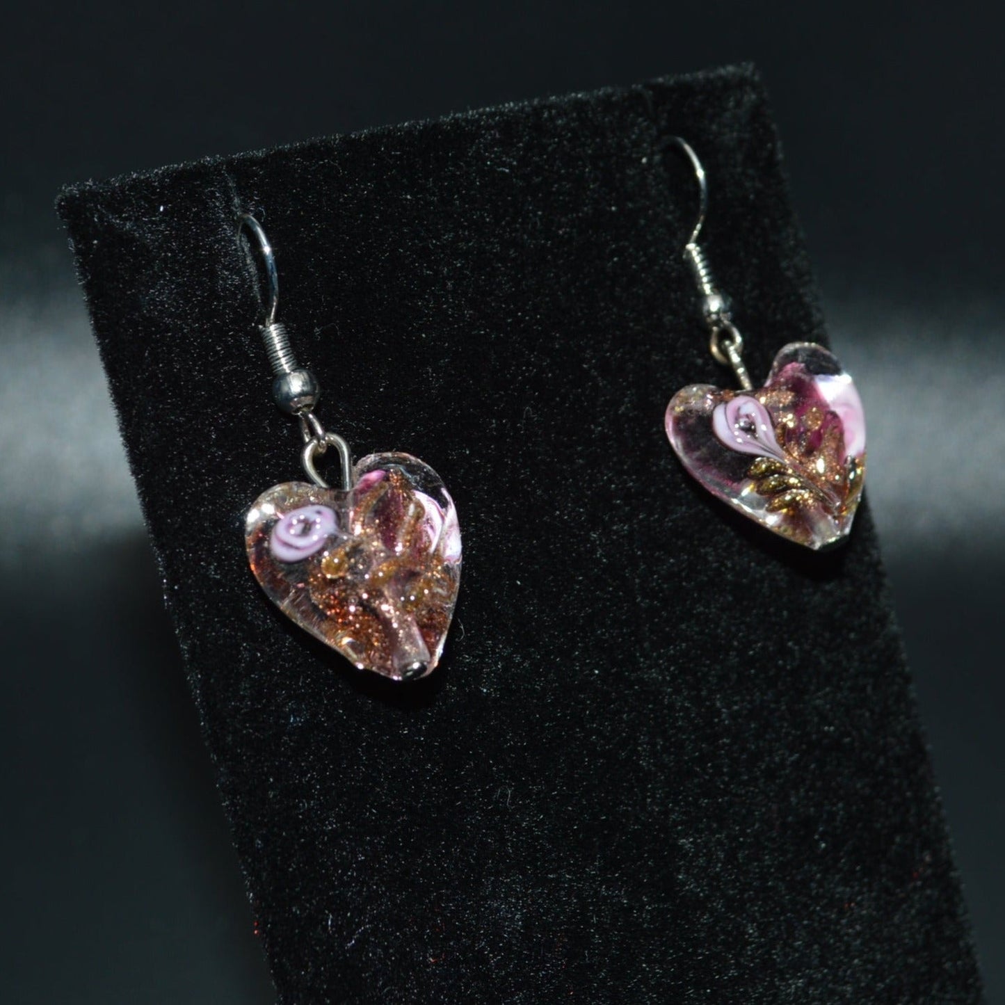 Lampworked Glass Heart Earrings (Purple)