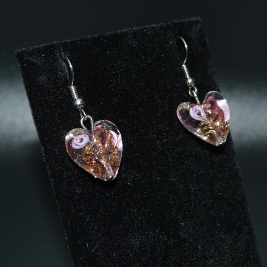 Lampworked Glass Heart Earrings (Purple)