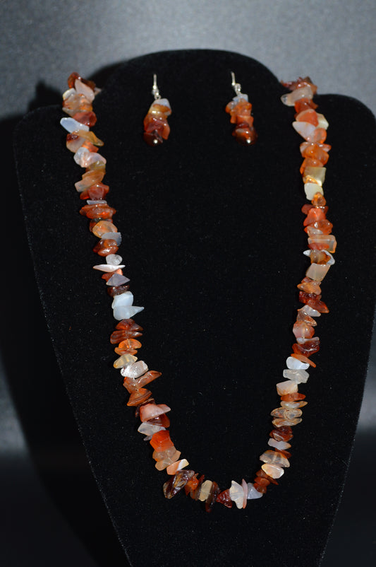 Red Agate Chips Necklace and Earring Set