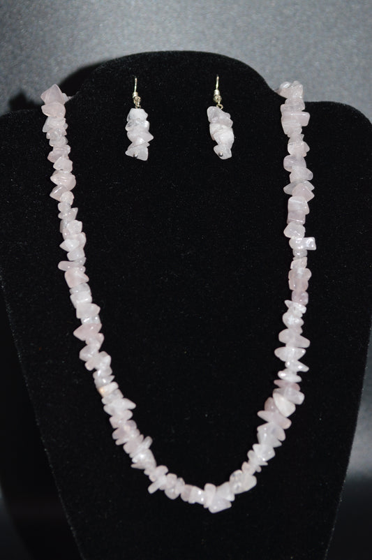 Rose Quartz Chips Necklace and Earring Set