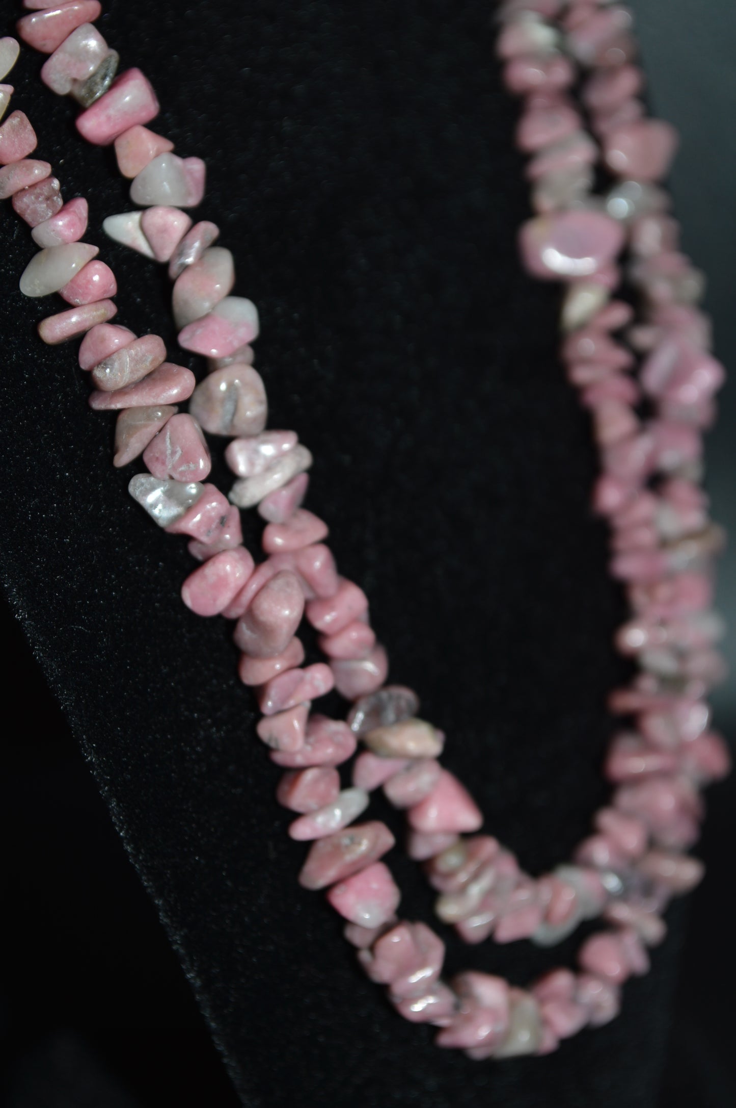 Pink Rhodonite Chips Double Stranded Necklace and Earring Set