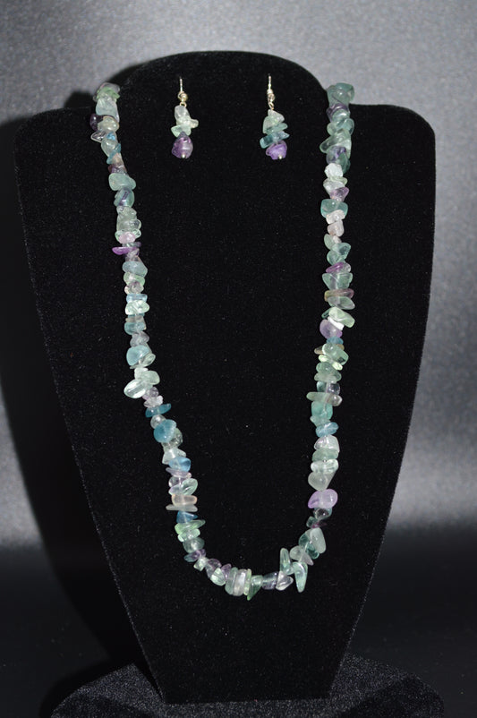 Rainbow Fluorite Chips Necklace and Earring Set