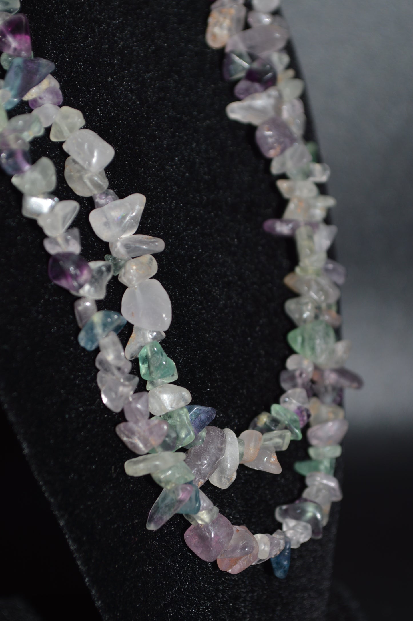 Rainbow Fluorite Chips Double Stranded Necklace and Earring Set
