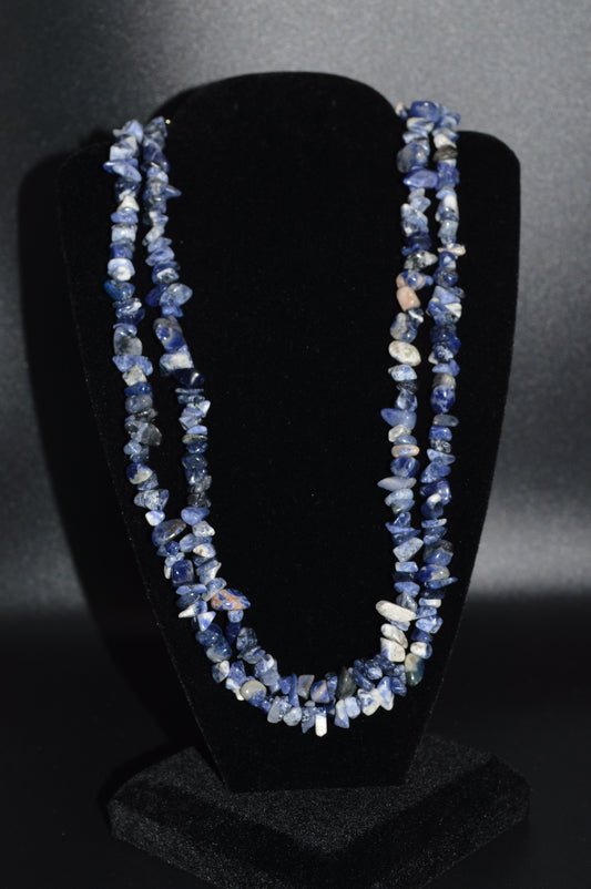 Sodalite Chips Double Stranded Necklace (Blue)