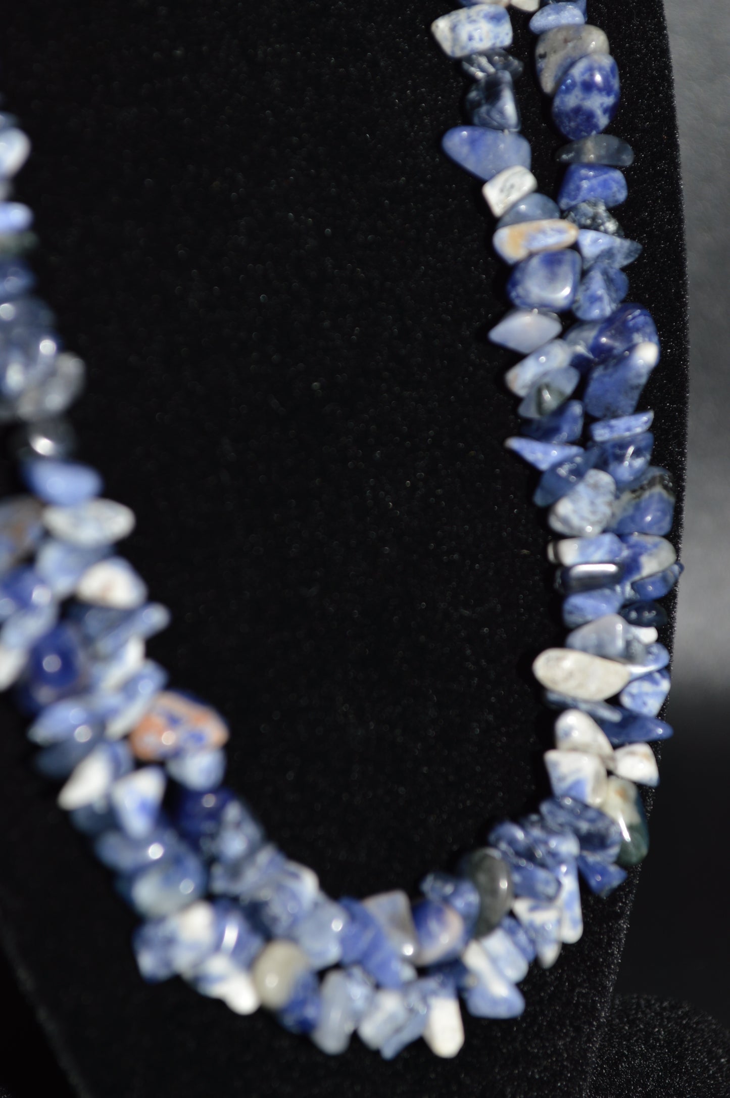 Sodalite Chips Double Stranded Necklace (Blue)