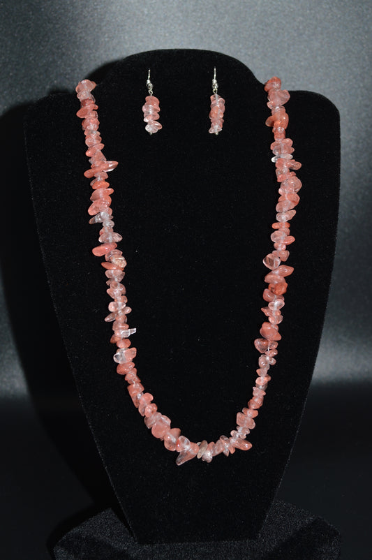 Cherry "Quartz" Glass Chips Necklace and Earring Set