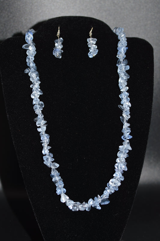 Light Blue Glass Chips Necklace and Earring Set