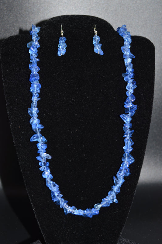 Blue Glass Chips Necklace and Earring Set
