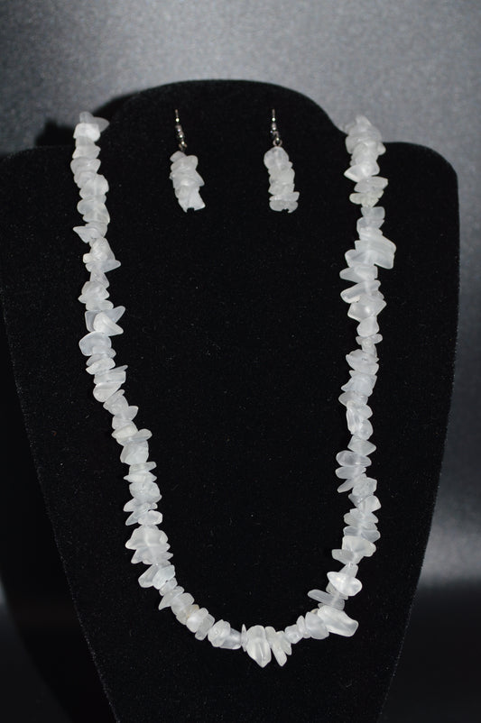 Frosted White Glass Chips Necklace and Earring Set