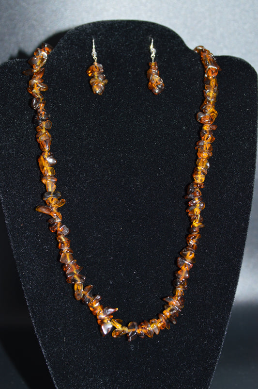 Glass Chips Necklace and Earring Set (Brown)