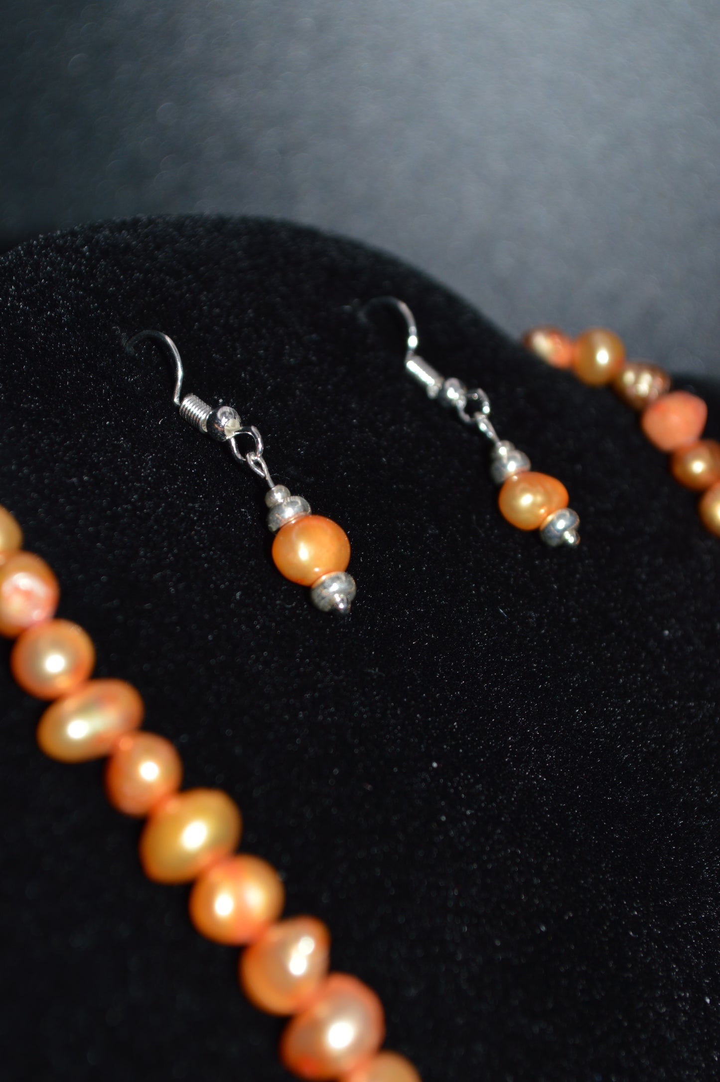 Freshwater Cultured Pearl Necklace and Earring Set (Apricot)