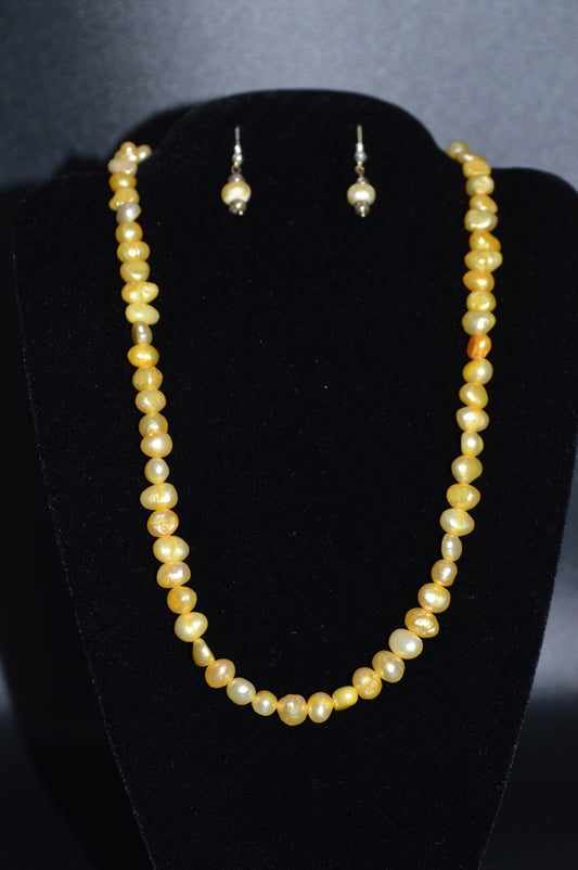 Jonquil Yellow Freshwater Cultured Pearl Necklace and Earring Set