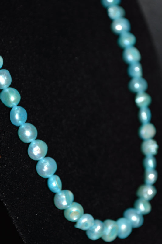 Teal Blue Freshwater Cultured Pearl Necklace and Earring Set