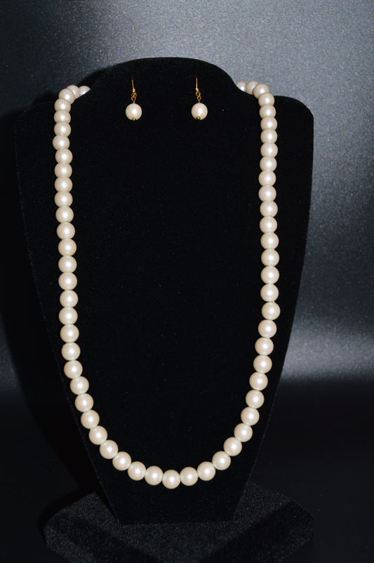 Off White Acrylic Pearl Necklace and Earring Set