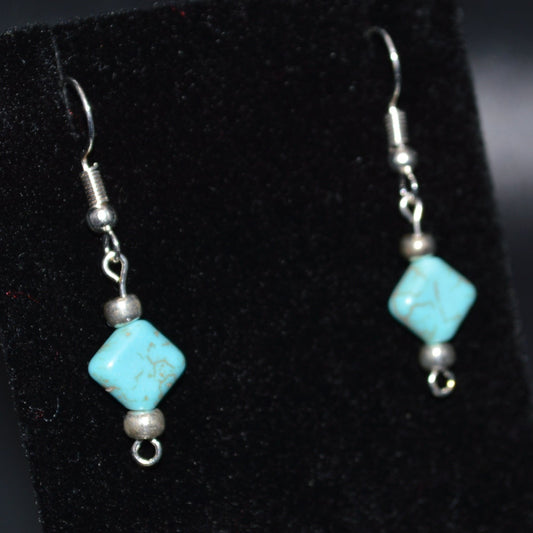 Small Turquoise Magnesite Diamond Earrings