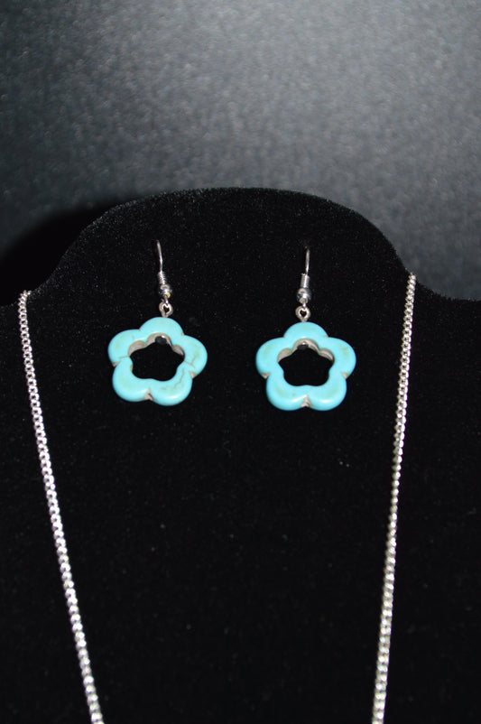 Large Resin Flower Pendant Necklace and Earring Set (Turquoise)