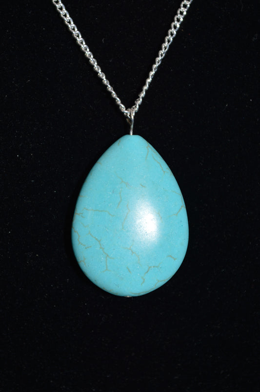 Resin Large Teardrop Pendant Necklace and Earring Set (Turquoise)