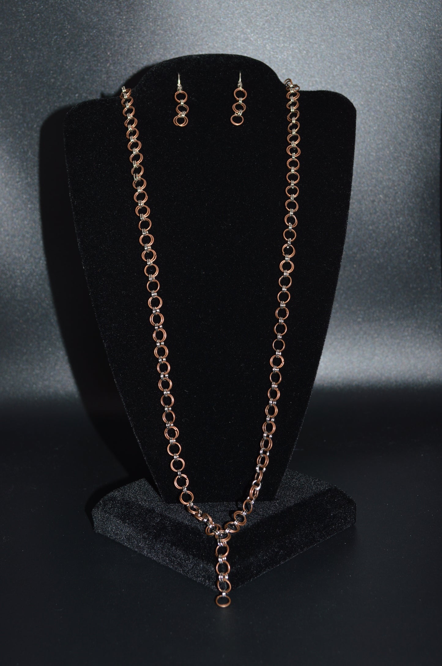 Copper and Stainless Steel Hand Linked Chainmail Necklace and Earring Set