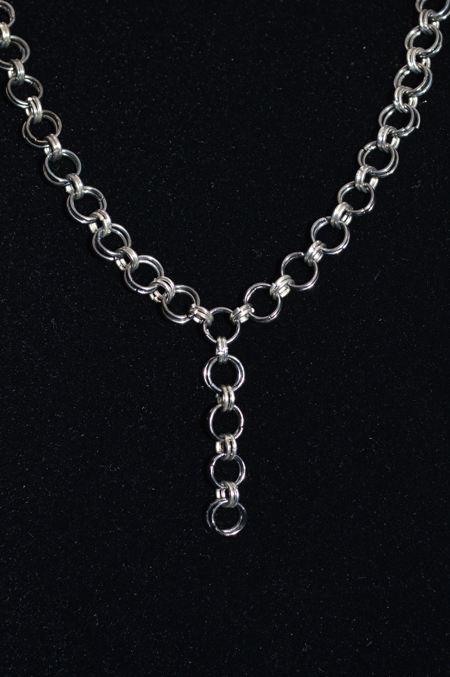 Gunmetal Black and Silver Hand Linked Chainmail Necklace and Earring Set
