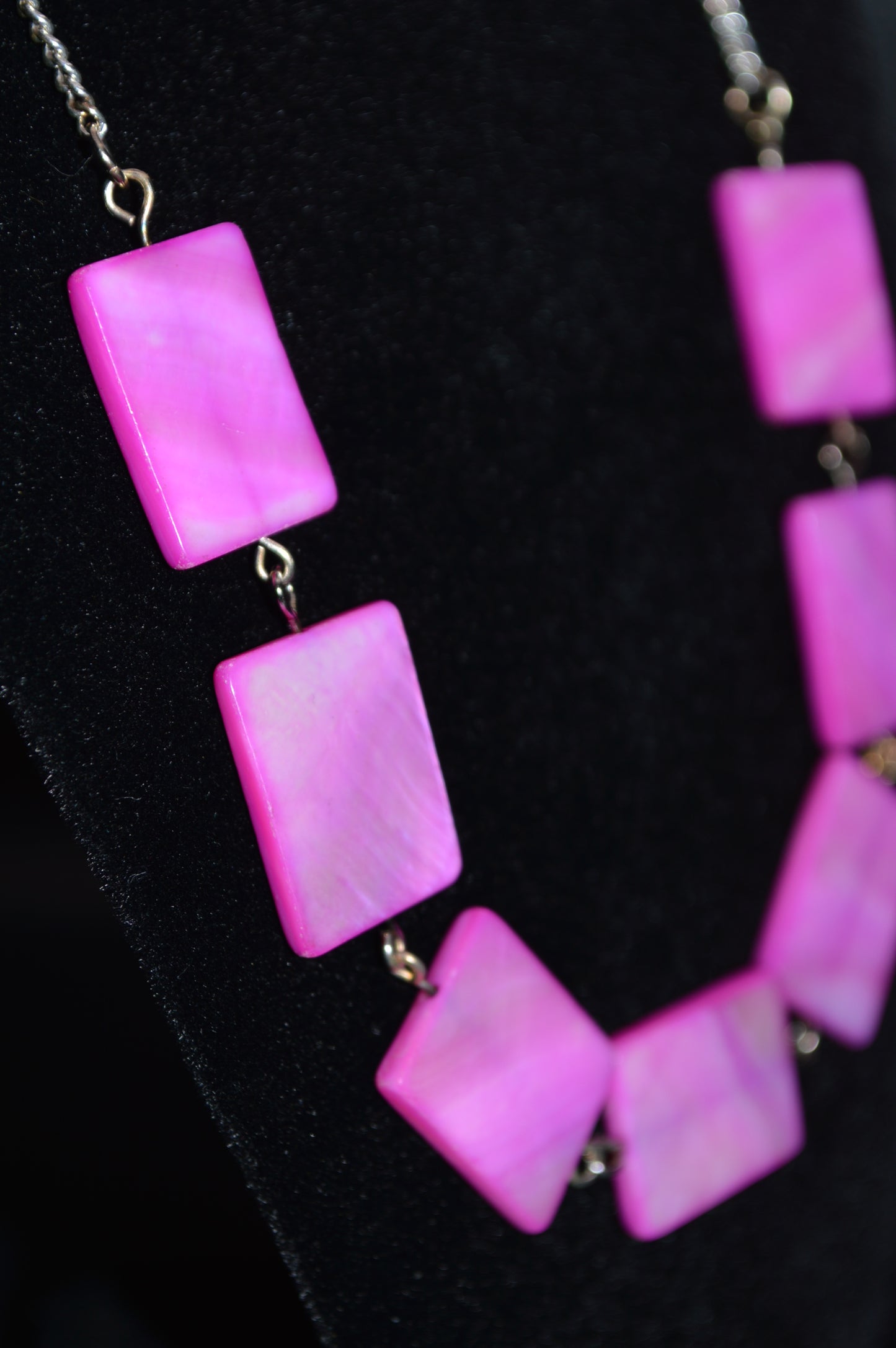 Pink Mother of Pearl Rectangles on a Silver Chain Necklace and Earring Set