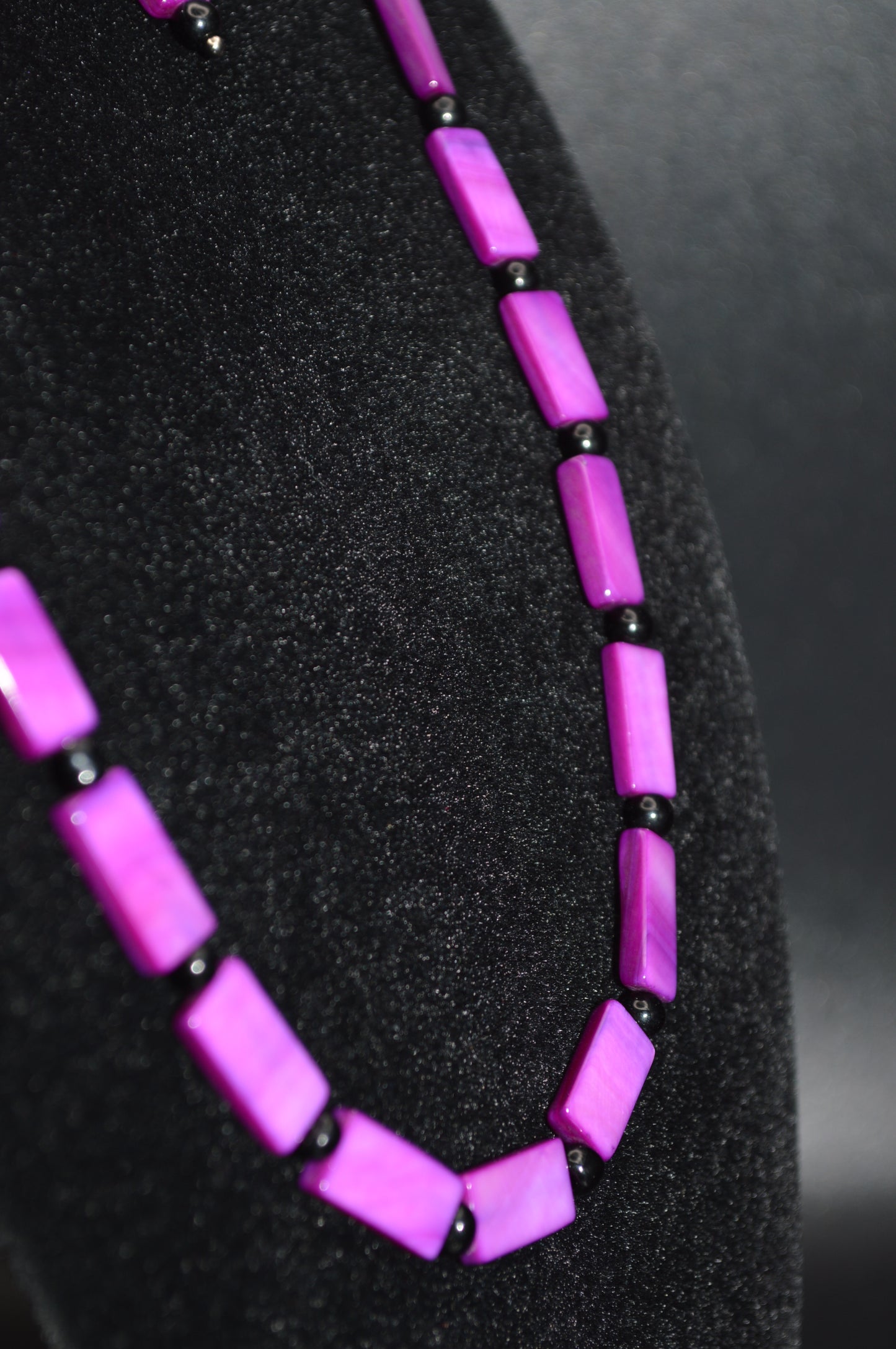 Purple Mother of Pearl Rectangles with Black Beads Necklace and Earring Set