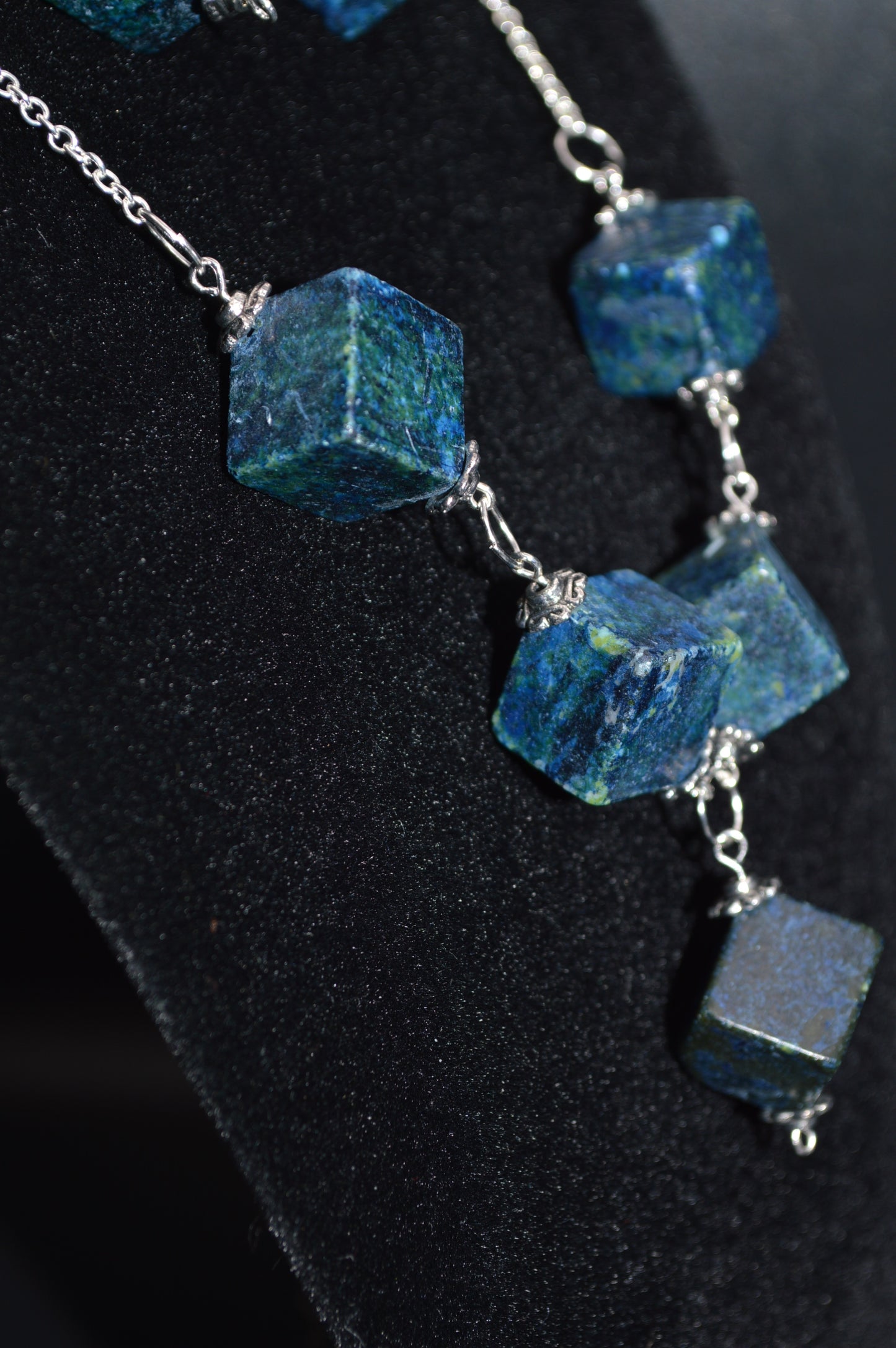 Blue Green Serpentine and Quartz Necklace and Earring Set (1 drop)