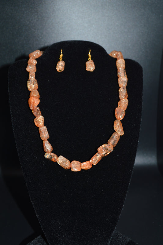 Ice Flake Quartz Necklace and Earring Set (Brown)