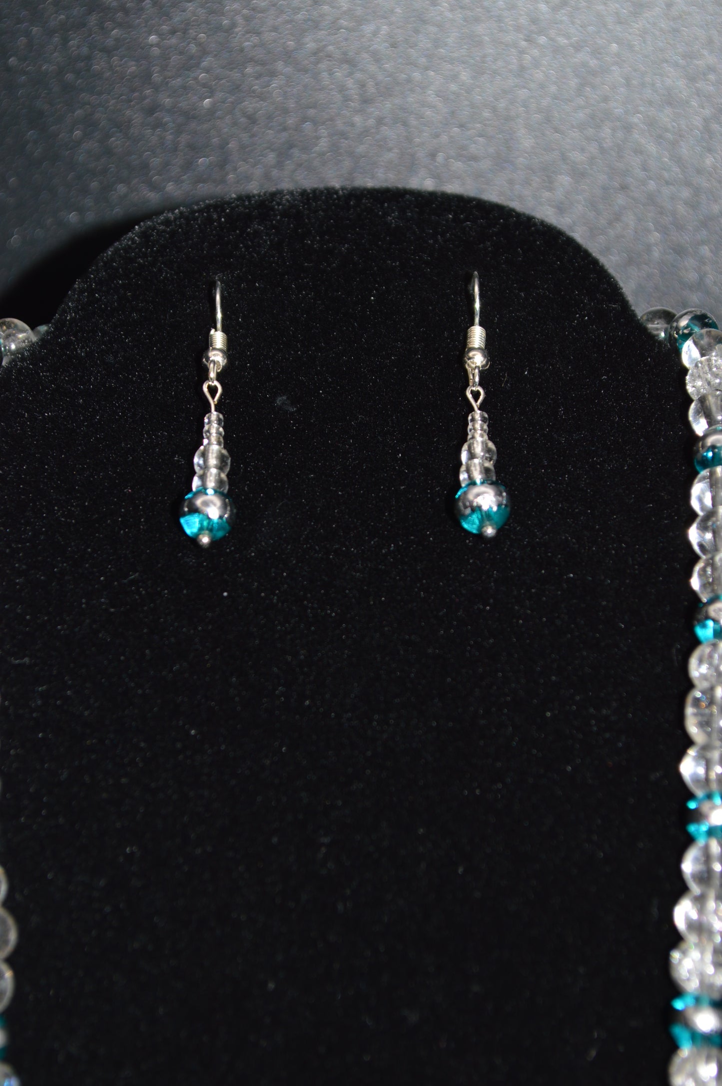 Shades of Blue Crackled Glass Beaded Necklace and Earring Set