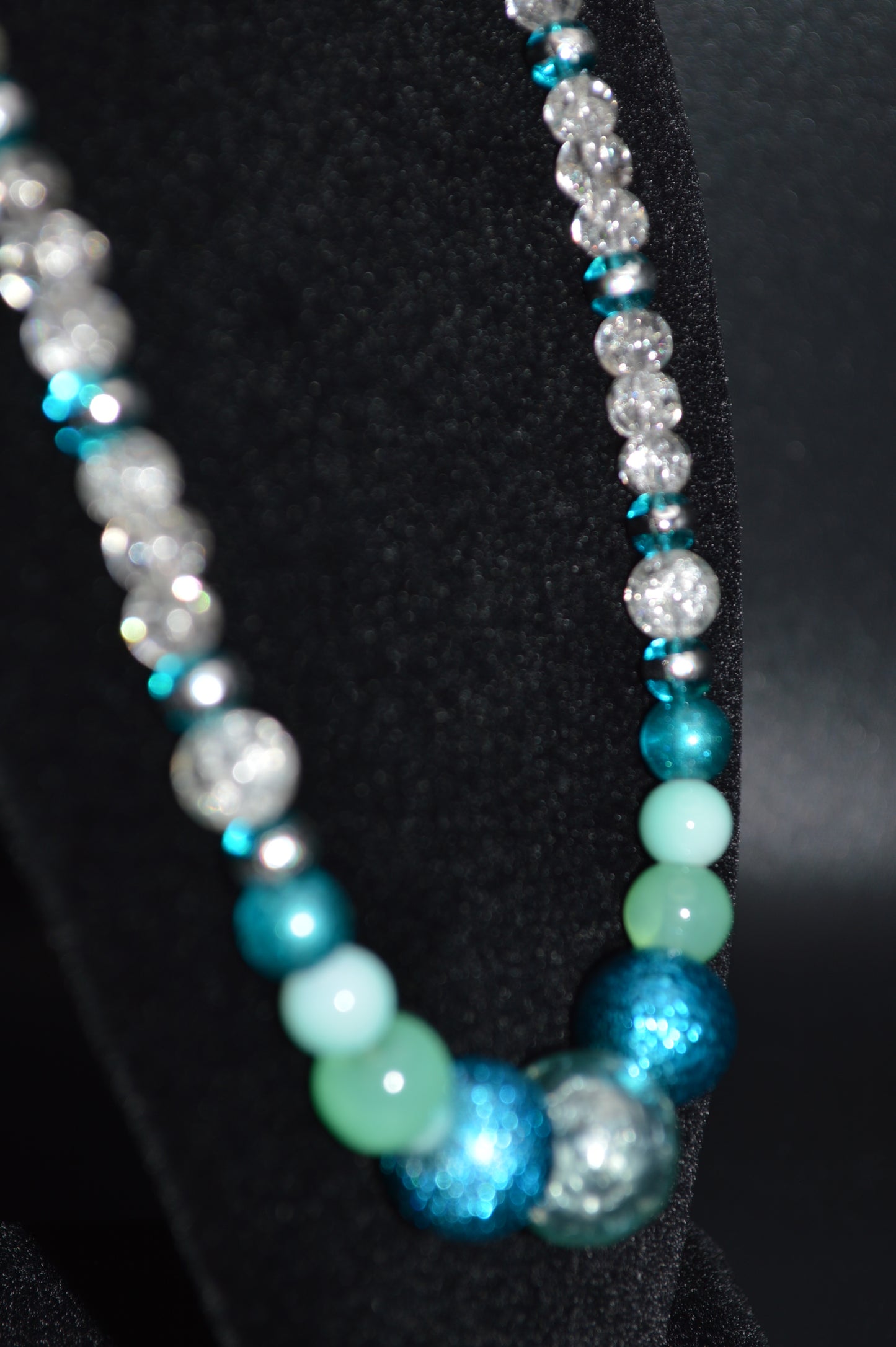 Shades of Blue Crackled Glass Beaded Necklace and Earring Set