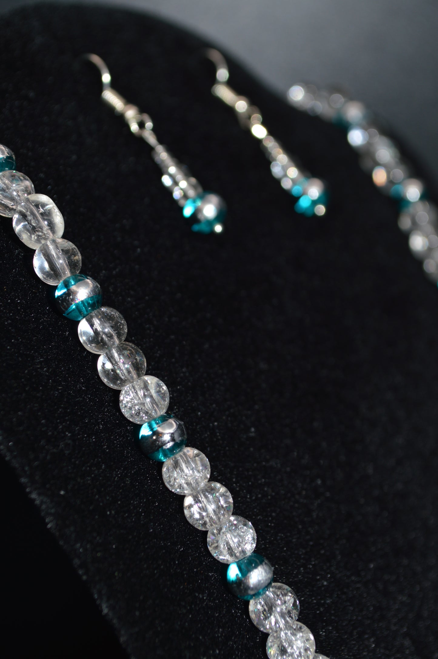 Shades of Blue Crackled Glass Beaded Necklace and Earring Set