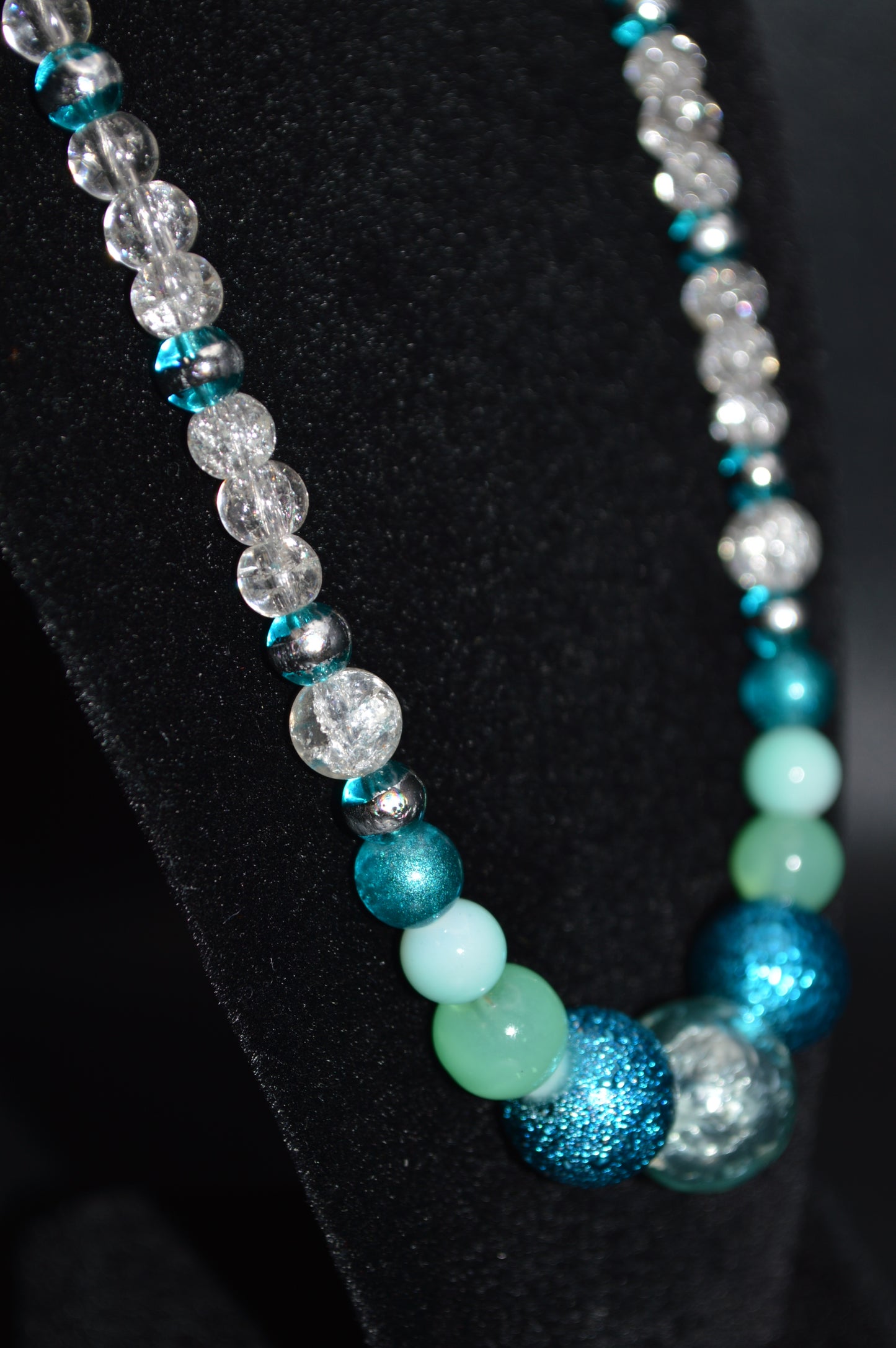 Shades of Blue Crackled Glass Beaded Necklace and Earring Set