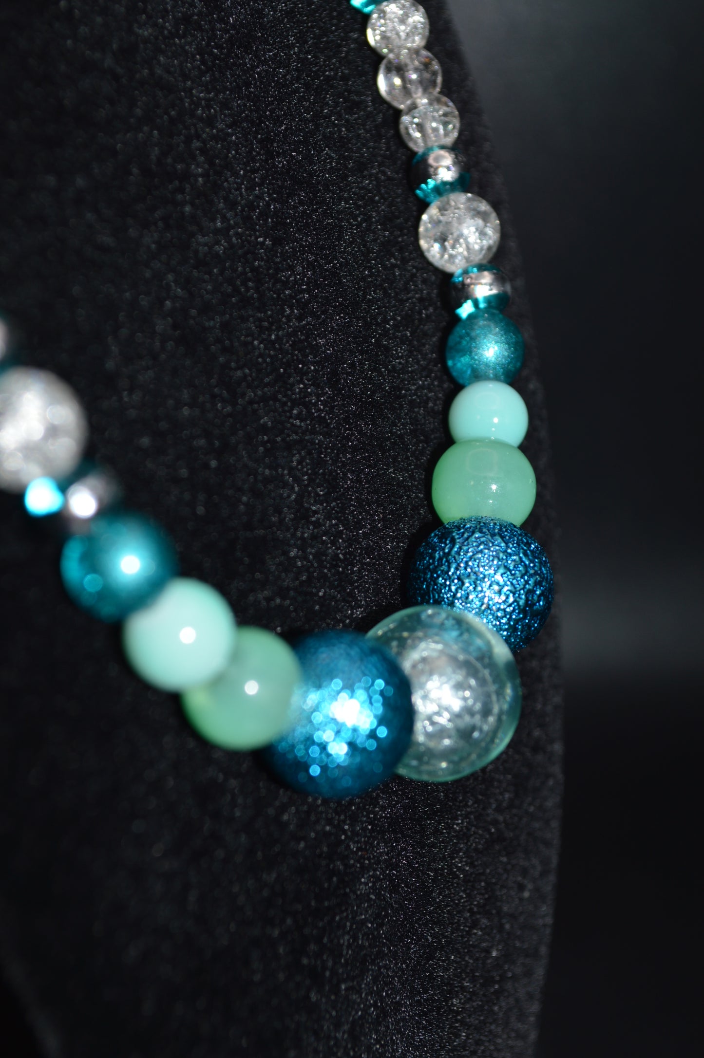 Shades of Blue Crackled Glass Beaded Necklace and Earring Set