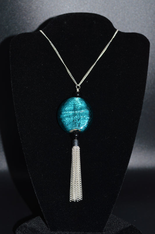 Lampworked Glass Pendant Necklace (Blue)