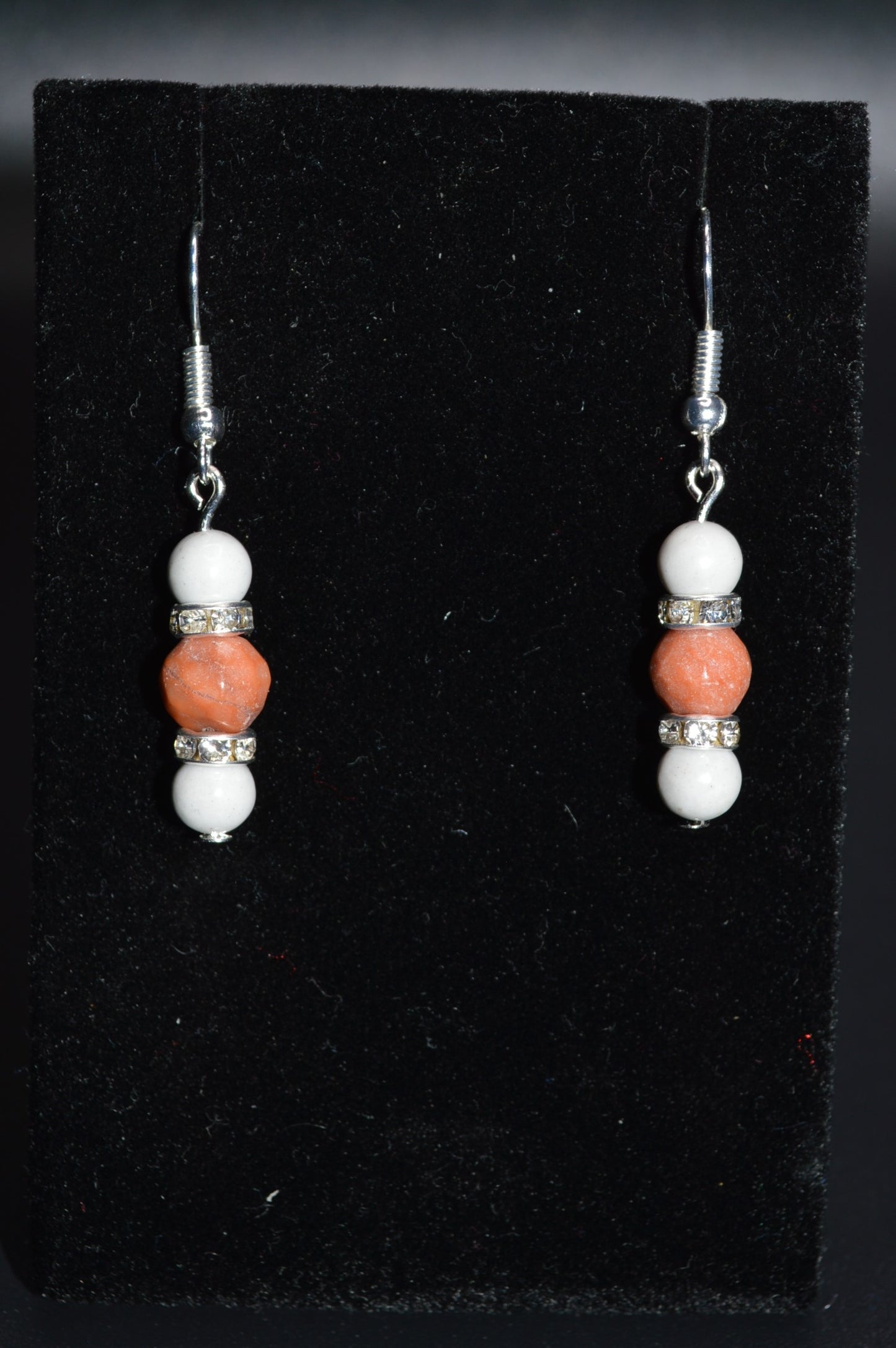 Red Italian Onyx and Black Spotted Feldspar Beaded Necklace and Earring Set