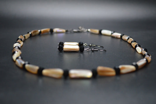 Tan Mother of Pearl Nuggets Necklace and Earring Set