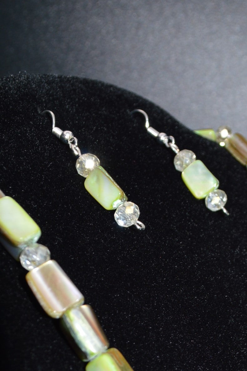 Light Green Mother of Pearl Nuggets Necklace and Earring Set