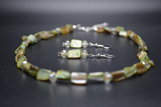 Light Green Mother of Pearl Nuggets Necklace and Earring Set