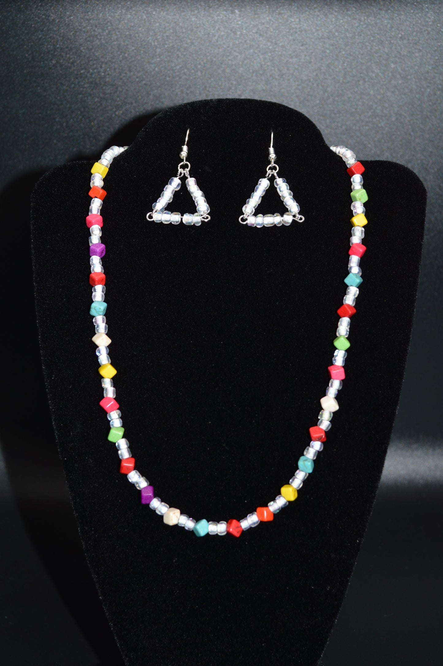 White Triangle Seed Bead Earrings