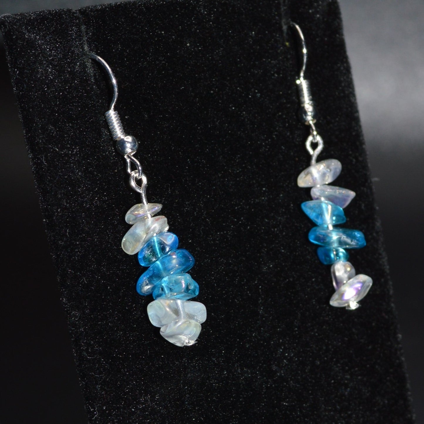 Blue and Clear Glass Chips Earrings