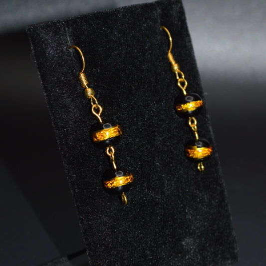 Black with a Gold Stripe Earrings (Double Bead)