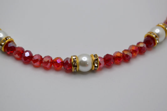 Red Crystals and Pearl Necklace
