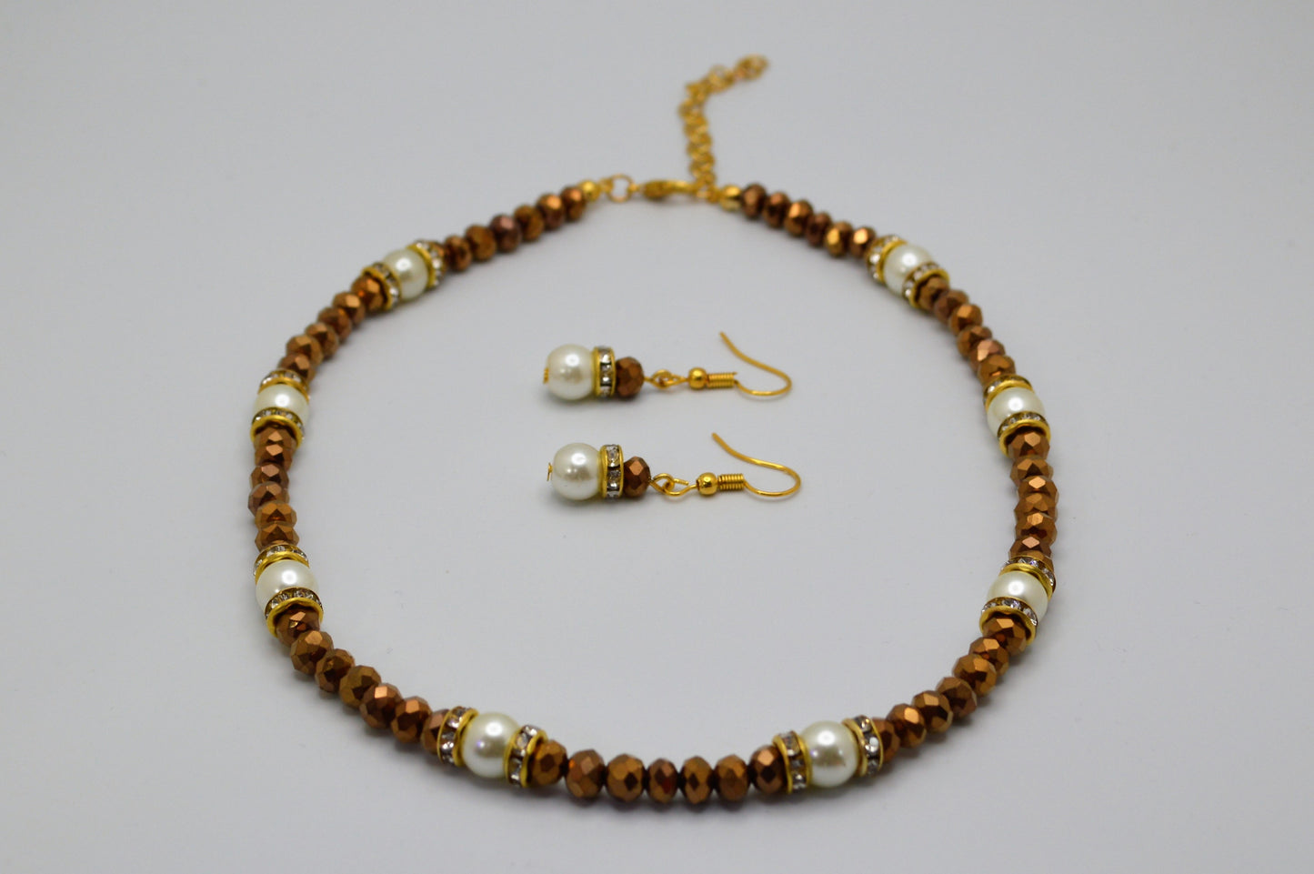 Copper Crystals and Cream Pearl Necklace