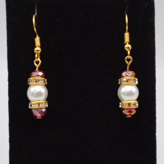 Red Crystals and Pearl Earrings