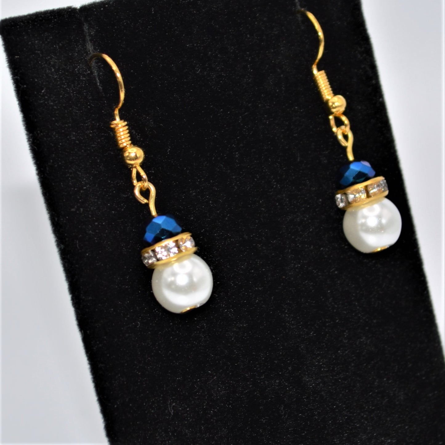Royal Blue Crystals and Pearl Earrings