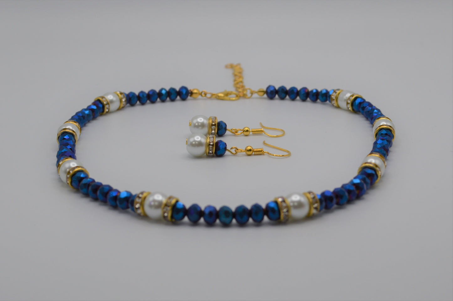 Royal Blue Crystals and Pearl Earrings