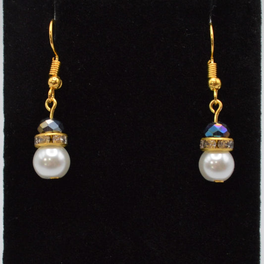 Dark Crystals with a Rainbow Finish (Blue, Purple and Gray) and Pearl Earrings (Short)