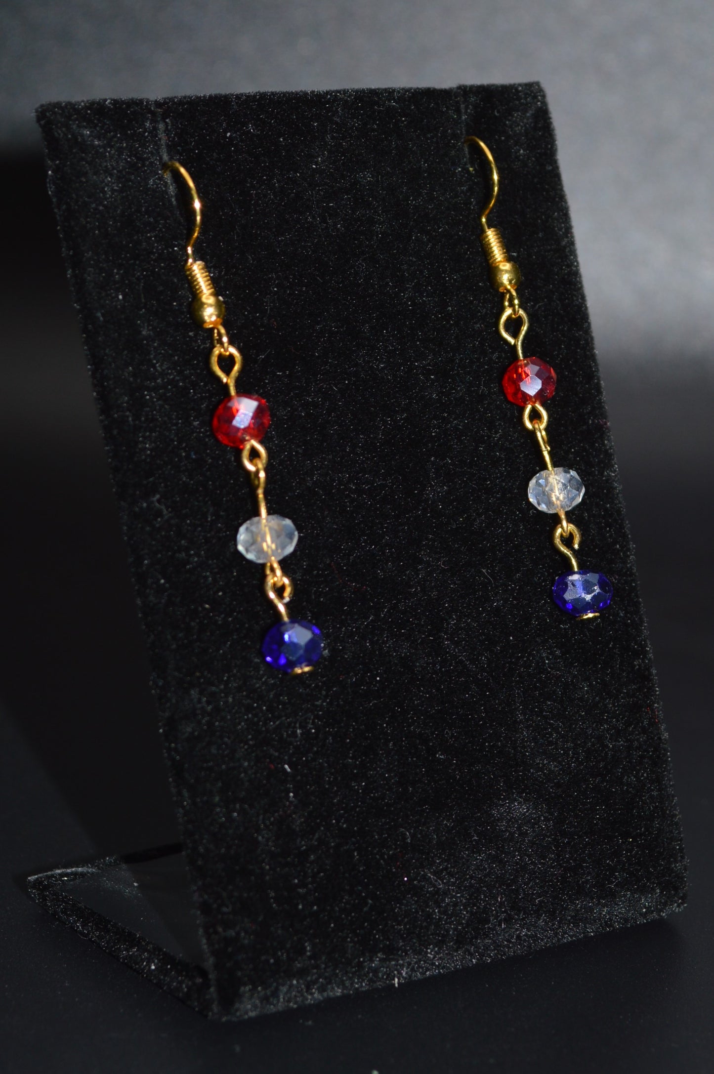 Red, White and Blue Crystal Earrings (Gold)