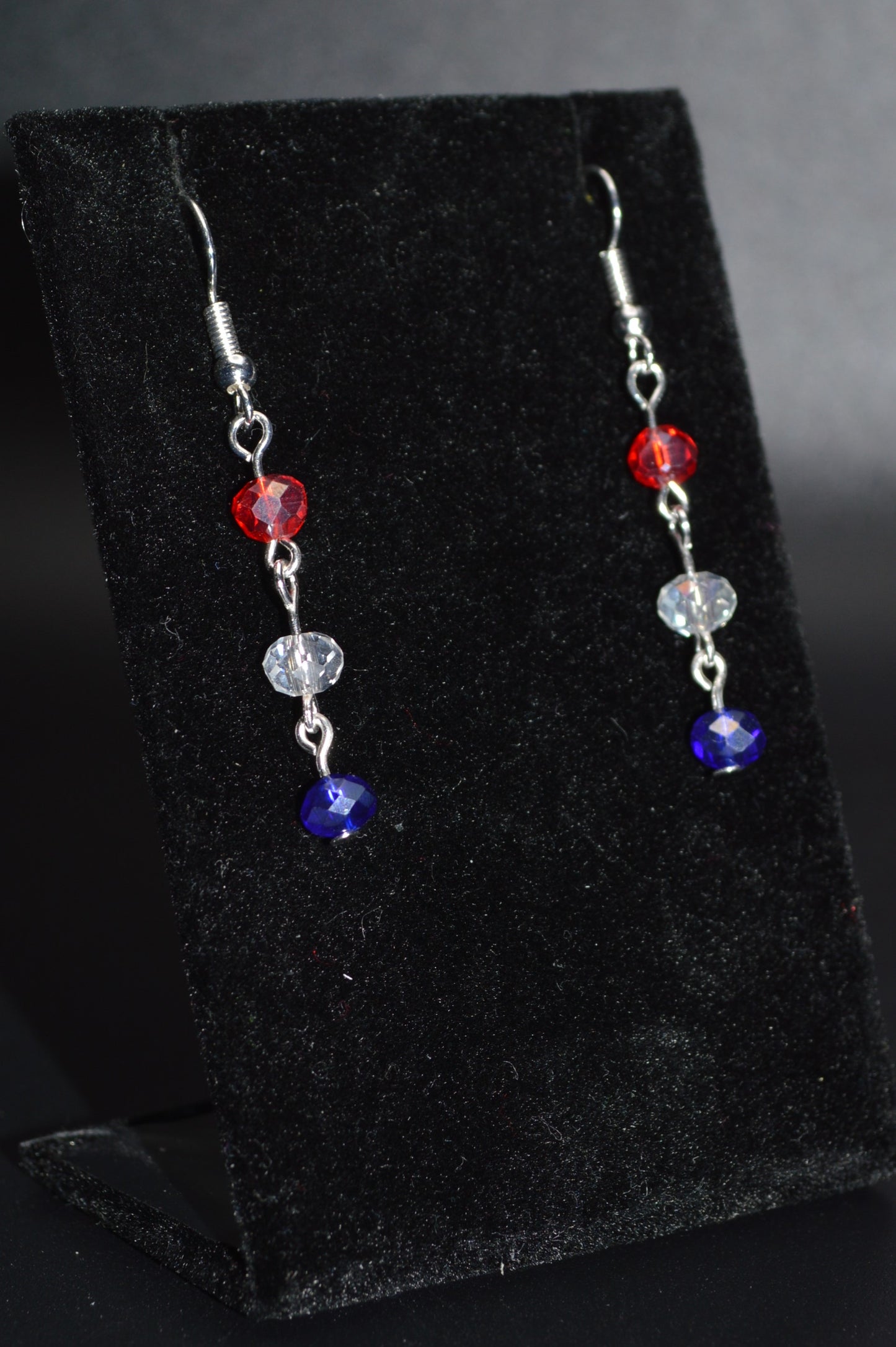 Red, White and Blue Crystal Earrings (Silver)